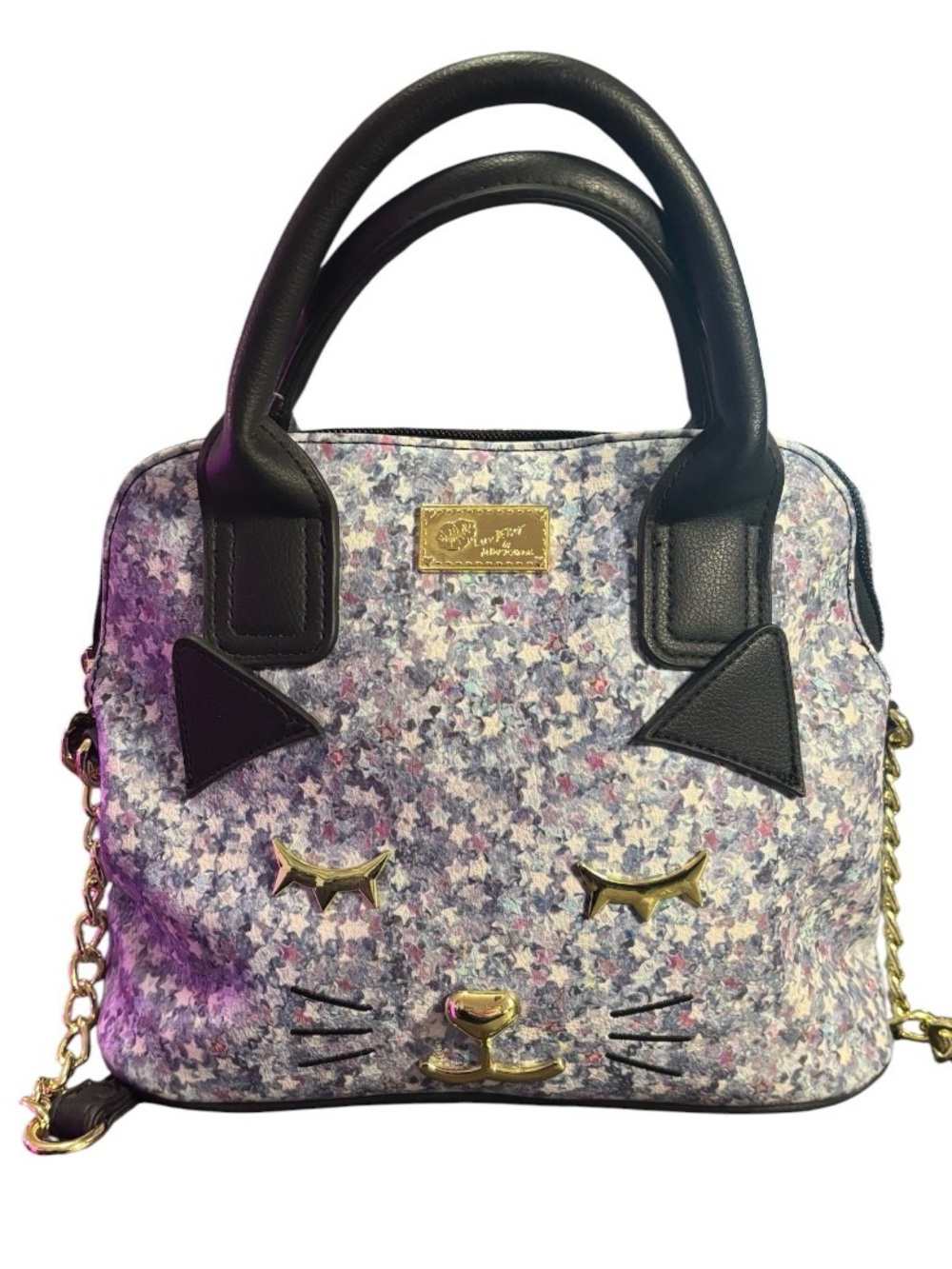 Betsey Johnson Luv Betsey Star Print Cat Face Satchel Purse